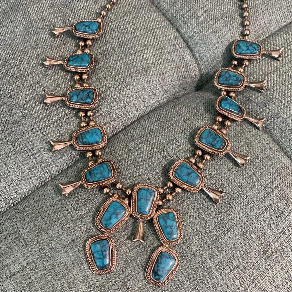 Vintage Goldette Faux Silver Turquoise Necklace